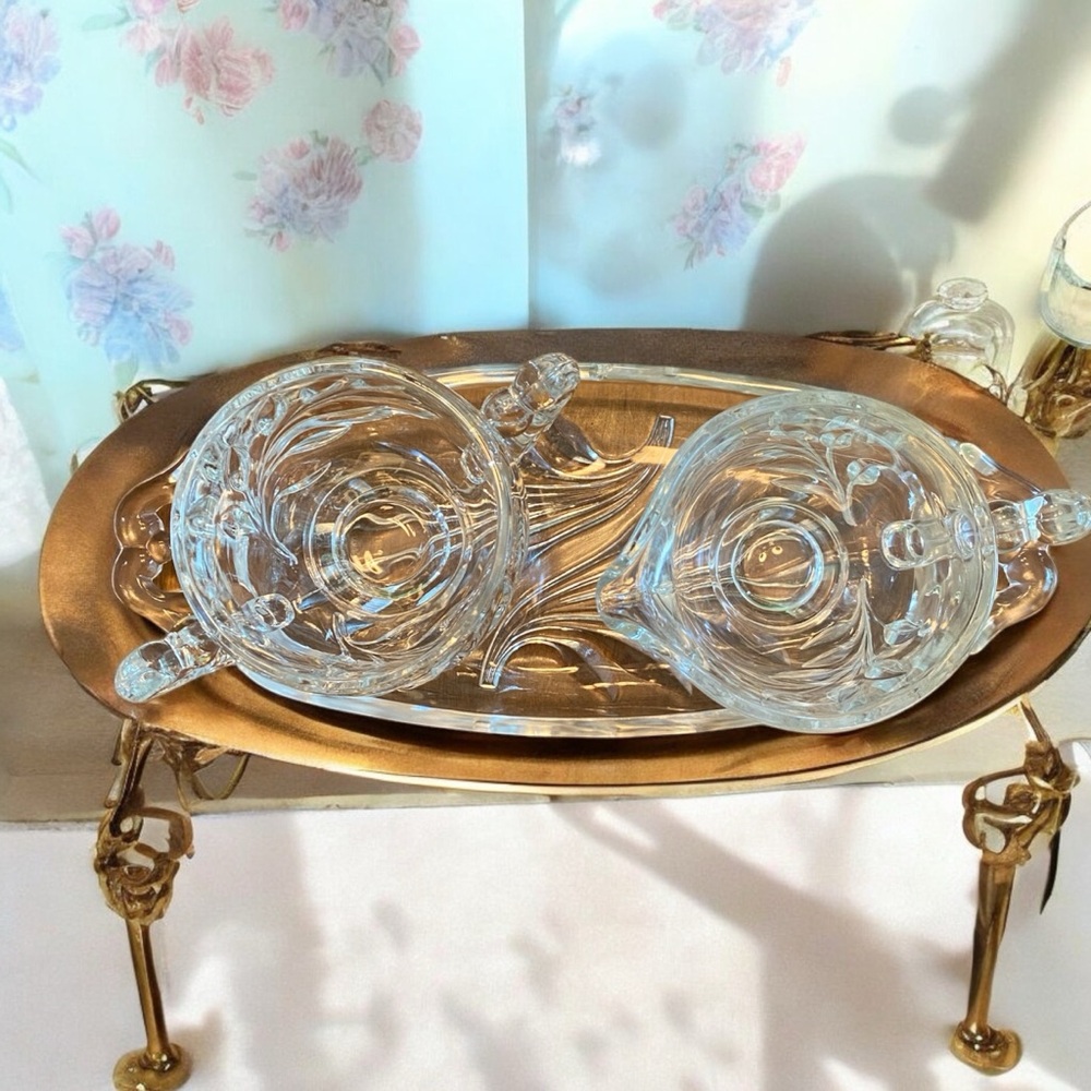 1930s 3 piece cream sugar and tray set by Indiana Glass "Willow / Oleander” - Picture 3 of 9